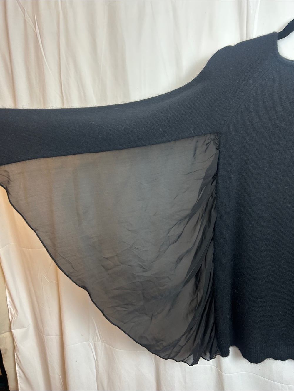 Black Long Sleeve Sheer Panel Knit Dress - Women